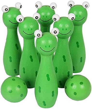 Kids Cartoon Wooden Bowling Balls Bowling Set Game for Kids Bowling Toy Play Sets with 6 bottles and 2 or 3 balls Outdoor Fun Sports Game Toy Novelty toys (Green)
