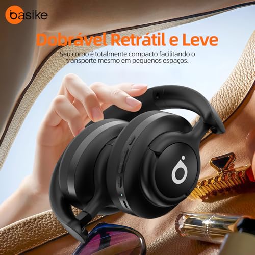 Basike Fone de Ouvido Bluetooth 5.4, ANC Cancelamento de Ruído Ativo Headphone com Microfone, Certificação Hi-Pure Audio, 30h Bateria, LE29 (Preto)