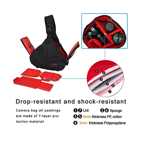 CADeN Kameratasche,Kamera Tasche Kamera Sling Crossbag Fototasche Kamera Umhängetasche Kompatibel mit Canon Nikon Sony DSLR/SLR Objektiv Stativ（Schwarz） – Bild 5