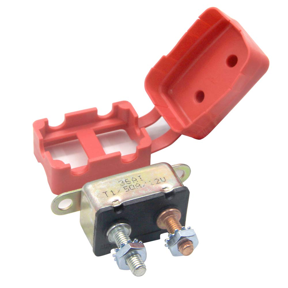 RKURCK 12V 50 Amps Circuit Breaker Automatic Reset for Automotive RV Marine Boat with Protective Red Boot Cover (50A)