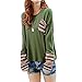 DOINSHOP Women's Long Sleeve Round Neck Tops Checked Loose Shirt Blouse Warm Tee Green