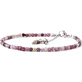 Natural Beaded Bracelet, Dainty Crystal Gemstone Jewelry with Silver Chain, Adjustable