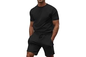 CHXLQQX Mens 2 Piece Sweatsuits Sets, Short Sleeve Crewneck Sweatshirt with Casual Shorts for Sports, Workout, Running
