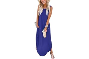 ANRABESS Women Casual Loose Sundress Sleeveless Split Maxi Long Beach Shirt Dress Travel Vacation 2024 Summer Outfits