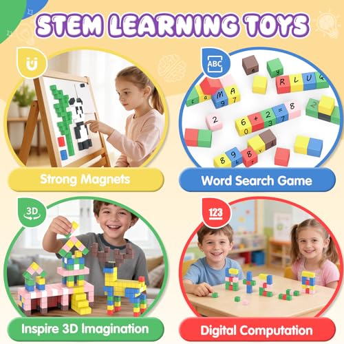 HaoVrisn Magnetic Blocks Construction Children, 108 Magnetic Pieces Children, Magnetic Cube Montessori Toys, Gift & Toys Children 3 4 5 6 7 8 9 Years Old (2.5CM*2.5CM)