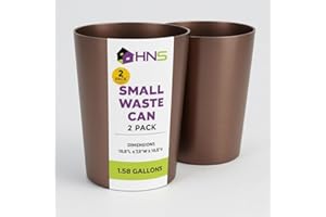 HOLDN’ STORAGE Mini Waste Basket - Pack of 2 Durable Small Plastic Garbage Trash Can Bin - Lidless Open-Top, Slim Profile for Compact Spaces - Suitable for Home, Bathroom, Office, Bedroom & More, Metallic Brown