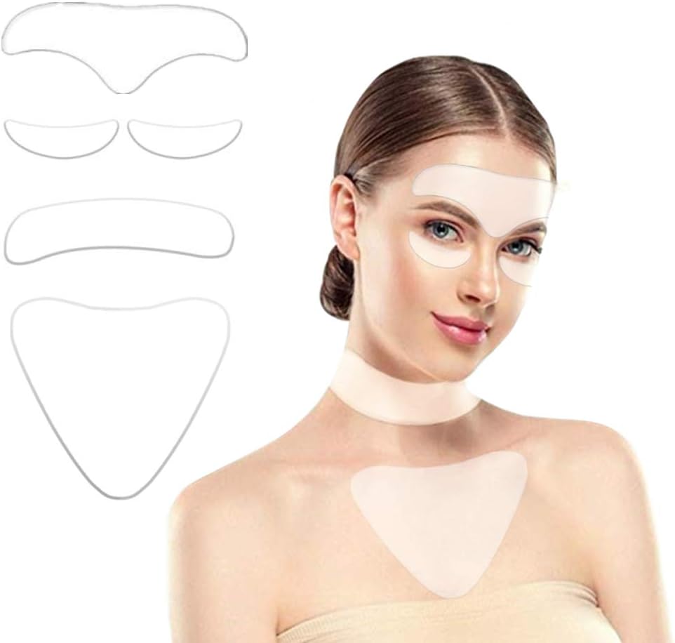 6Pack Silicon Wrinkle Pads - including 2 Piece Eye Wrinkle Flattening Patches,1 Piece Silicone Anti Wrinkle Chest Pads,1 Piece Chin Pad,1 Piece Forehead Pads and 1 Piece Neck Pads for Eliminate and Prevent Wrinkles