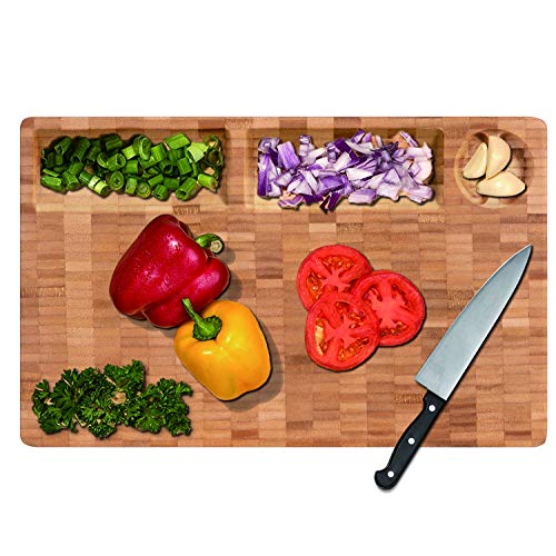 HHXRISE Thick Large Organic Bamboo Cutting Board Cheese Board, With 3 Built-In Compartments&Juice Grooves, Heavy Duty Chopping Board For Meat Bread Fruit(15.8x9.8x1.2'') Butcher Block BPA Free - Thumbnail 4