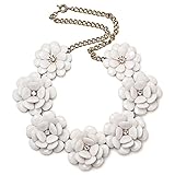 Q&Locket Colorful Chunky Flower Bib Choker Statement Necklace For Women (White)