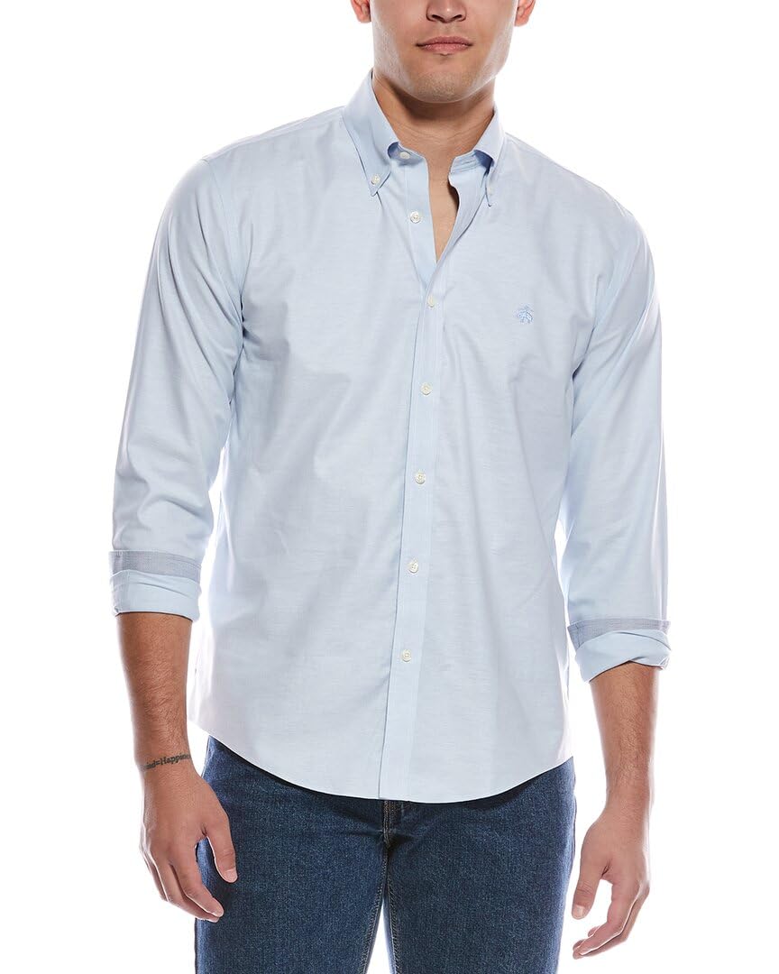 Brooks Brothers Men's Non-Iron Long Sleeve Button Down Stretch Oxford Sport Shirt, Solid, Light Blue, XX-Large Image