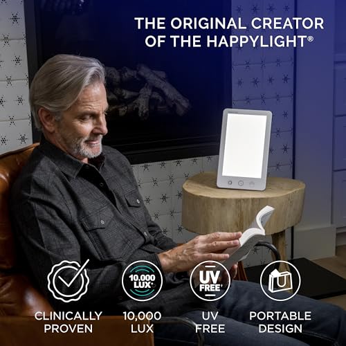 Verilux® HappyLight® Touch Plus - UV-Free LED Bright White Light Therapy Lamp with 10,000 Lux, Adjustable Brightness, Color, and Countdown Timer