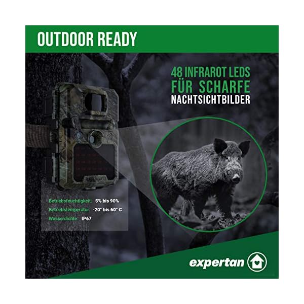 Expertan® Wildtierkamera in Tarnfarbe – 1080P HD Wildkamera mit Video & Bildaufzeichnung - Nachtsichtkamera mit… – Bild 7