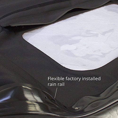 AutoBerry Mazda Miata Convertible Top With Plastic window& Attached (Pre-Installed) Rain Rail, 1990-2005 (Black)