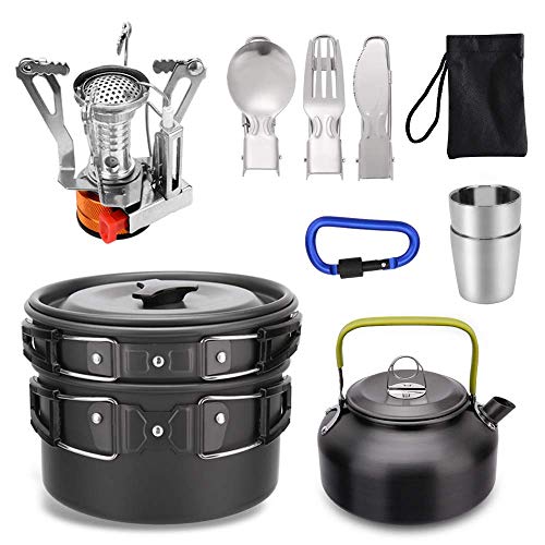 Lion 12pcs Camping Cookware Mess Kit,Lightweight Pot Pan Kettle with 2 Cups for Outdoor Camping Backpacking Hiking Picnic