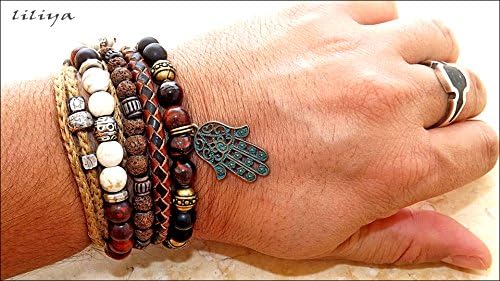 Men's bracelet / Hamasa bracelet / beaded bracelet with red Tiger eye and black Onyx gemstones - men's jewelry - surfer jewlery
