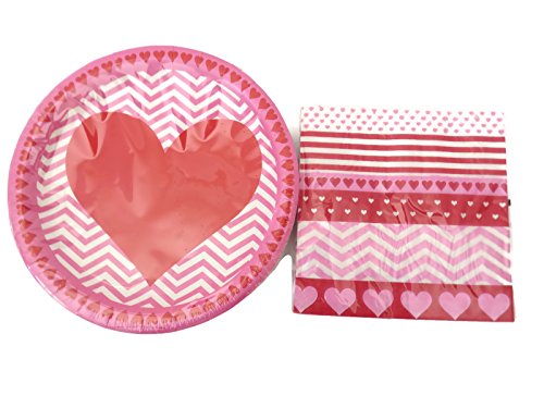Valentines Hearts And Stripes Paper Plates And Ply Napkins