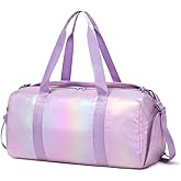 Girls Sports Duffel Bags Woman Travel Bag Overnight Duffle Bag Kids Sports Gym Bag With Shoe Compartment Wet Pocket (Matte Purple)