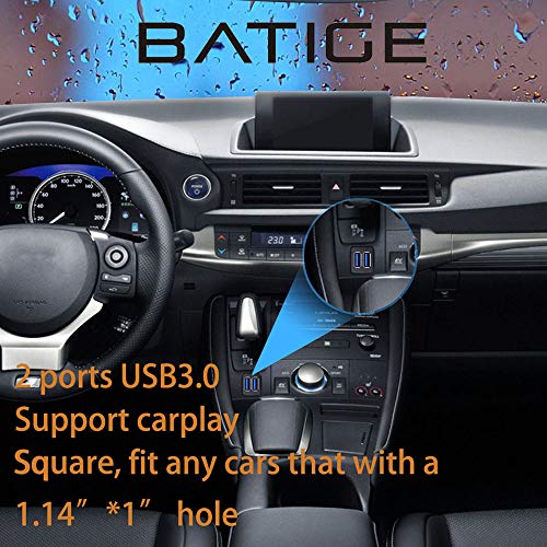 BATIGE Dual Ports Square USB 3.0 Panel Flush Mount Extension Cable with Buckle for Car Truck Boat Motorcycle Dashboard 3ft