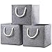 Prandom Large Foldable Cube Storage Baskets Bins 13x13 inch [3-Pack] Fabric Linen Collapsible Storage Bins Cubes Drawer with Cotton Handles Organizer for Shelf Toy Nursery Closet Bedroom(Gray)