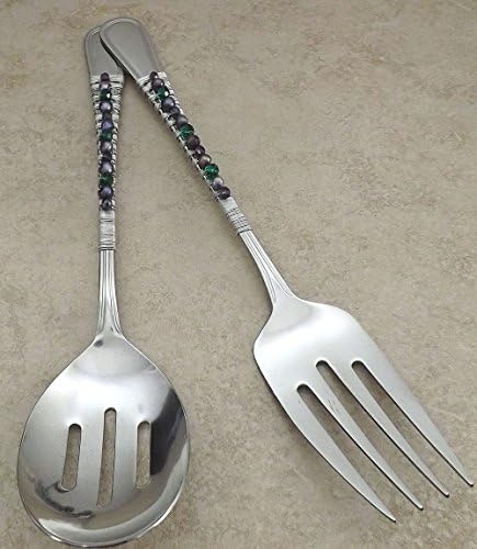 12 Inch Purple Pearl Crystal Wrapped Slotted Serving Spoon And Fork Set Beach Summer Dining Gift