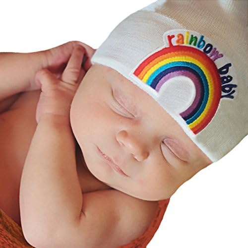 Melondipity Rainbow Baby Newborn Hospital Hat - White,Blue,Pink