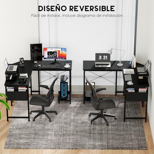 COSENGA Escritorio Gamer, Escritorio para Computadora en Forma de L de 51 Pulgadas con Soporte para Monitor y Bolsa Almacenamiento, Escritorio en L para Oficina y Gaming, Negro