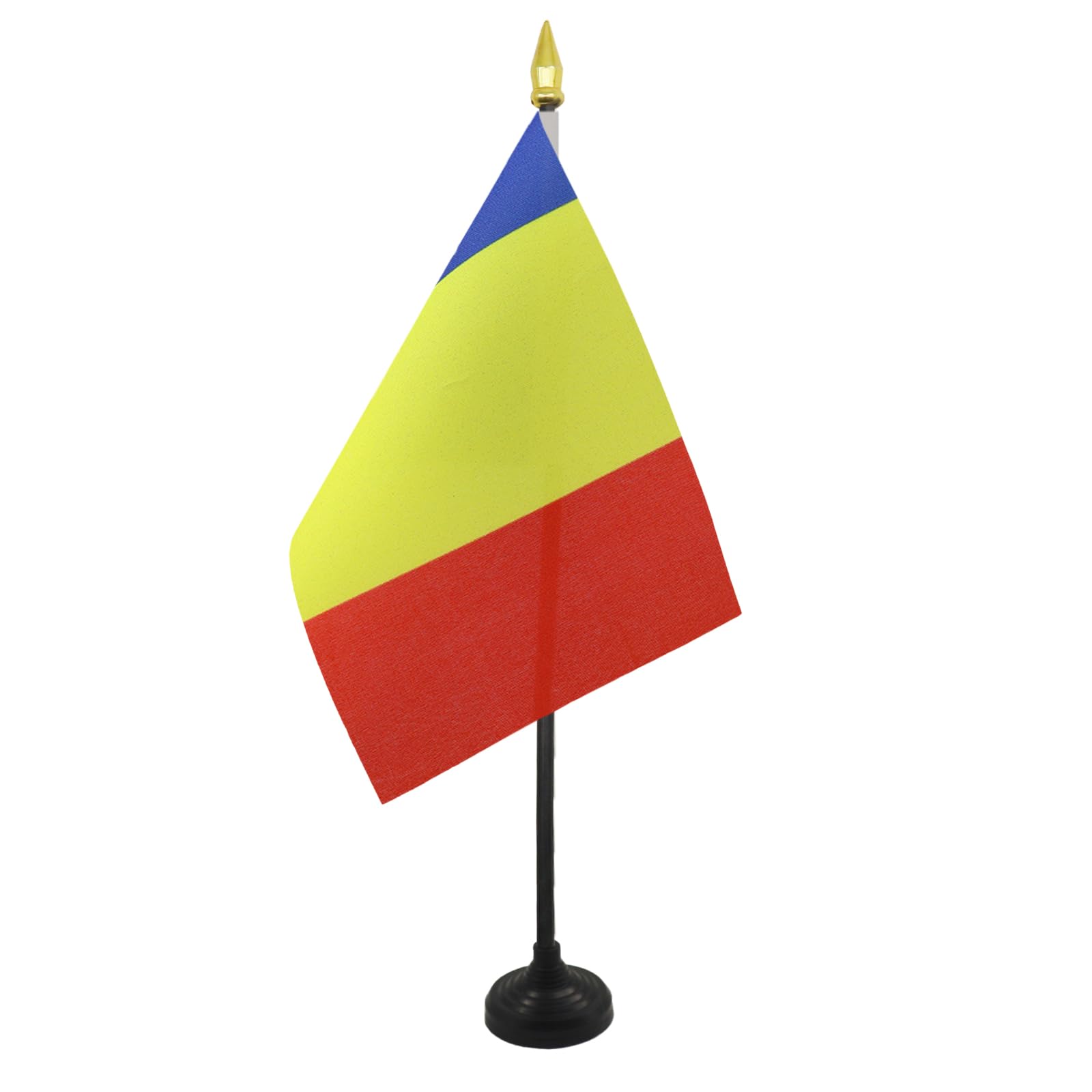 AZ FLAG - Romania Table Flag 4'' x 6'' - Romanian Mini Desk Flag 100% Polyester 15 x 10 cm - Office Mini Banner with 10'' Pole - Golden Spear