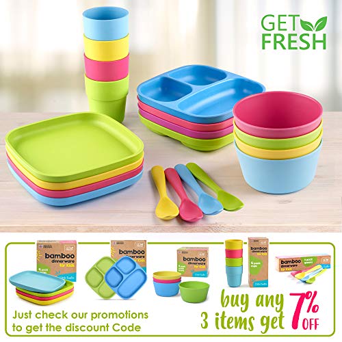 GET FRESH Bamboo Kids Snack Bowls, Set of 4 kids Bamboo Dinnerware for