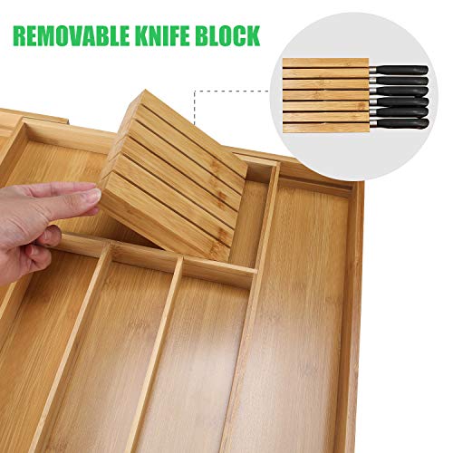  Bamboo Expandable Silverware Holder Drawer Organizer,Kitchen Cutlery And Wooden Utensil Tray Storage Drawers with Divider 13\