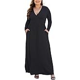 HAOMEILI Women's L-5XL Long Sleeve V-Neck Plus Size Maxi Dresses with Pockets