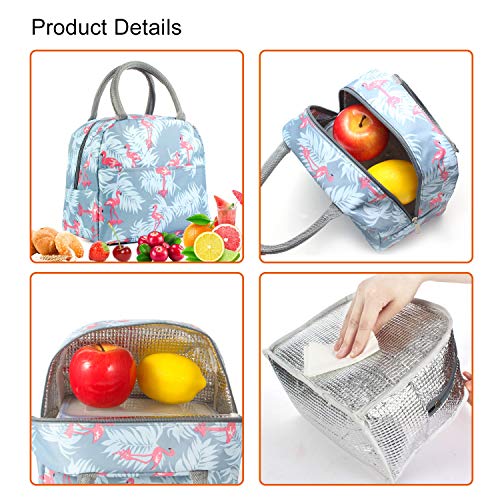 Lunch Bag,Reusable Insulated Lunch Bag Cooler Tote Box with Front Pocket Zipper Closure for Woman Man Work Picnic or Travel Light Blue Flamingo (Style 1)