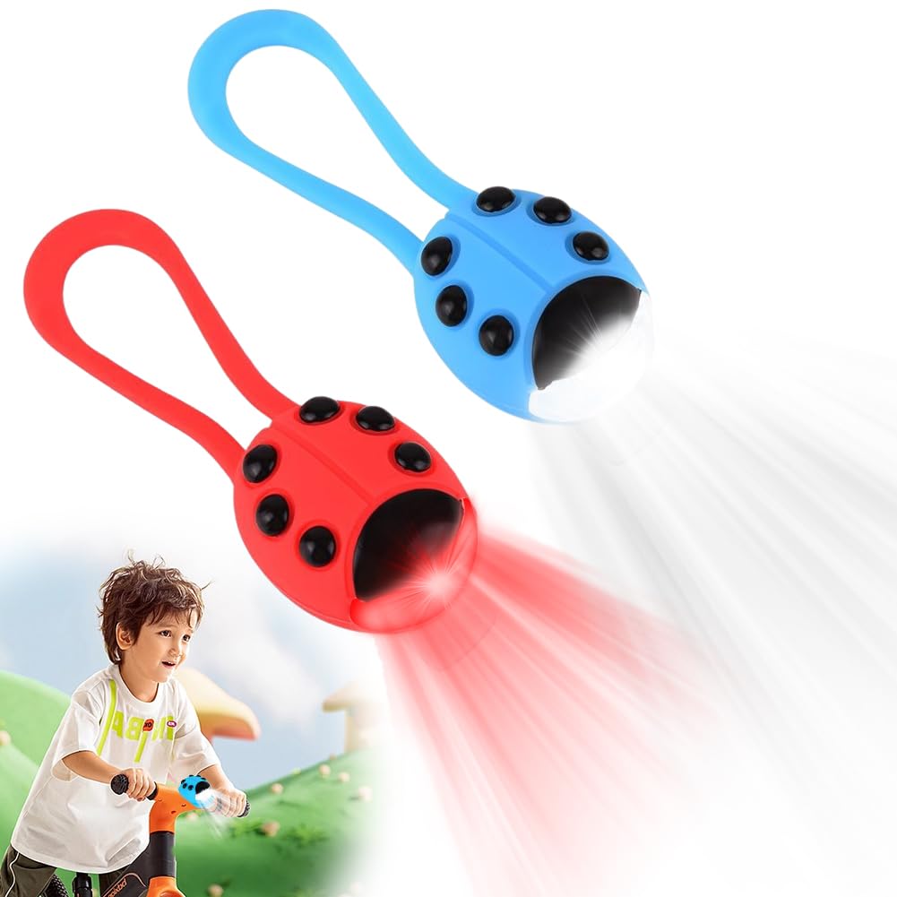 Peelanmall Pack of 2 Children's Scooter Light, IPX5 Waterproof LED Backpack Light, Pram Light, LED Children's Scooter Light, LED Warning Light with 3 Light Modes for Children's Scooter, Hiking Stick