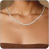 REHANDLE Dainty Tennis Necklaces for Women 14K Gold Plated Thin CZ Tennis Necklace Faux Diamond Tennis Chain Adjustable Tennis Choker Necklace for Women Necklace for Prom