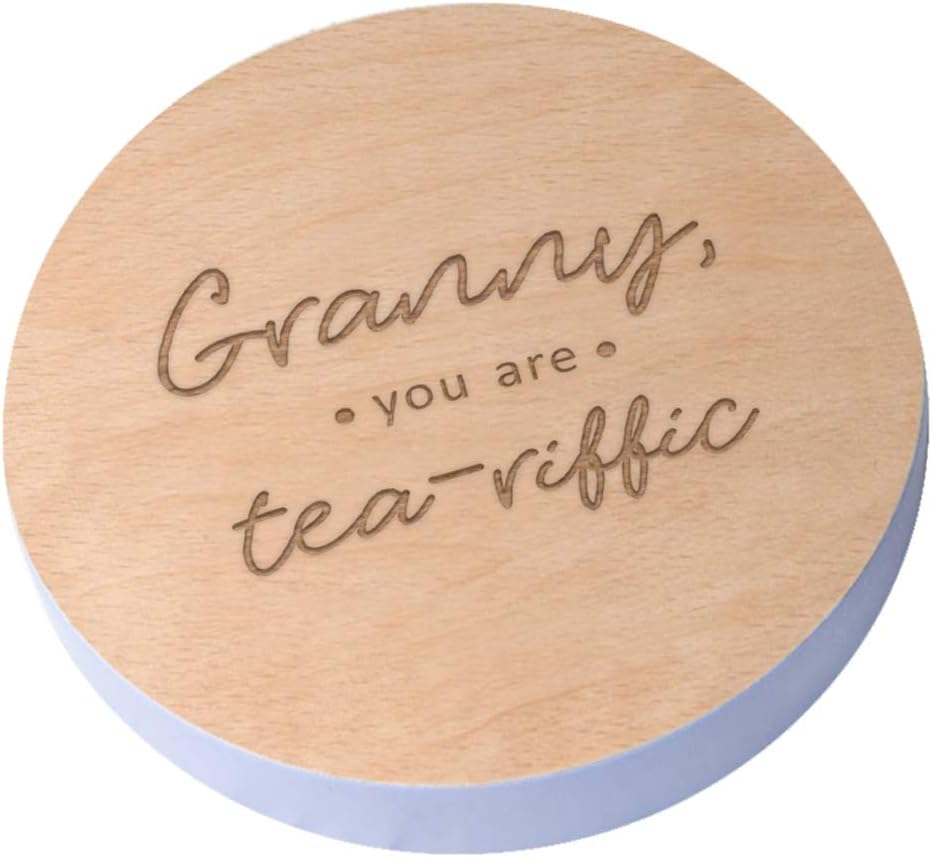 Engraved Lavender Coaster -"Granny, You are Tea-Riffic" Design - Best Granny Gifts - Granny Mothers Day Gifts for Grannie - Birthday Gifts for Granny