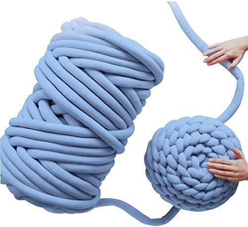 Super Big Chunky Vegan Yarn, Acrylic Bulky Thick Roving Washable Soft Chunky Jumbo Yarn for Arm Knitting DIY Kit Handmade Blankets Rugs Making (25m / 984inch, Lake Blue)