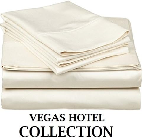 Great Best Look Sheet Set SOLID Style ( Size : Queen ) 4-Pieces 600 Thread Count Ivory Color, Mattress Fits Pocket 9" Inch, Pure Egyptian Cotton Made By VEGAS HOTEL COLLECTION