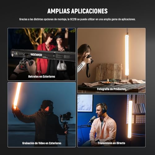NEEWER BÁSICO 21W Tubo Luz LED Manual 35.5"/90cm, Iluminación Video Inflable Bicolor Portátil TPU, 2700-6500K 1300Lux 12 Efectos CRI95 2500mAh Batería, para Fotografía Estudio Grabación, GC21B