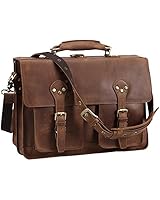 Polare 16'' Full Grain Leather Briefcase Messenger Bag Laptop Satchel For Men