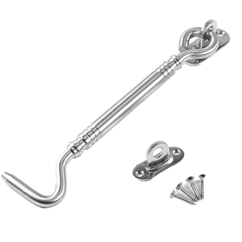 byou Cabin Hook, Hook and Eye Stainless Steel Holder Multi-Purpose for Shed Gate Garage Door Windows Cabin 8inch