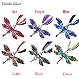 Eyourlife Retro Dragonfly Charms Necklace Chain Rhinestone Inlay Gem tone Pendant
