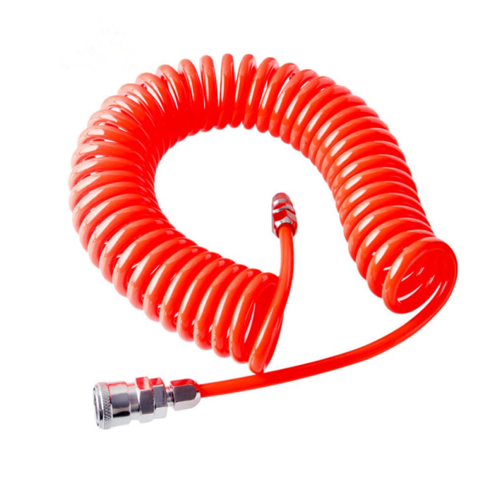 Air Compressor Tool Hose, 8mm x 5mm PU Spring Tube Air Pressure Hose Spiral Pipe for Compressor Flexible Air Tool (3M, with PP20 SP20 Fitting)