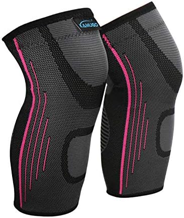 KAMUGO Knee Brace, Compression Sleeve FDA Approved, Support for Arthritis, ACL, Running, Biking, Basketball Sports, Joint Pain Relief, Meniscus Tear, Faster Injury Recovery, 2 Piece (RED, M)