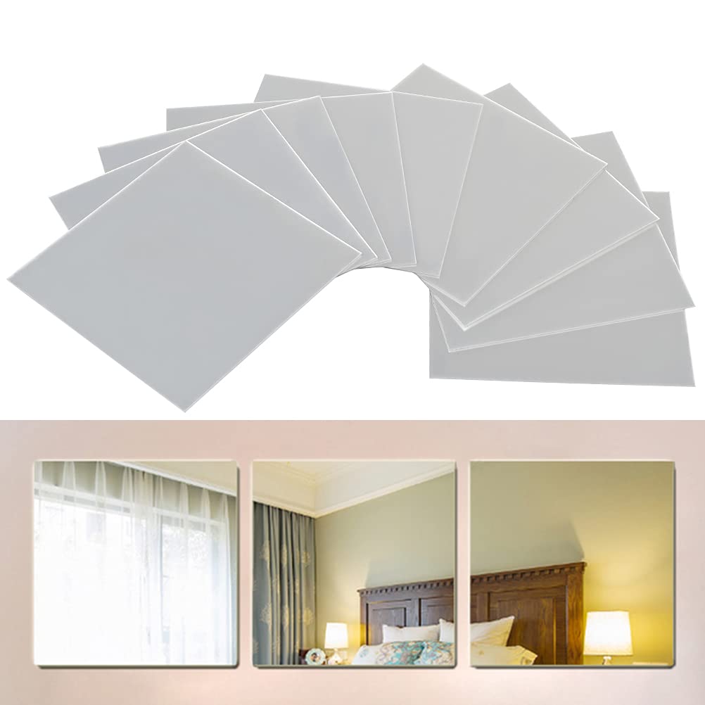 FOCCTS 9 Pcs Mirror Sheets Self Adhesive Non Glass Mirror Tiles Wall Sticky Mirror for Home Decoration 5.9x5.9x0.04inch