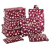 7 Set Travel Packing Organizer,Waterproof Mesh Durable Luggage Travel Cubes with 1 Shoe Bag - Travel Luggage Compression Organizers (Wine Red Flower)