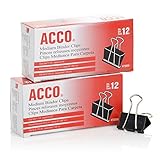 Acco Brands Binder Clips, Medium, 12 per Box, 2 Boxes (A7072050)