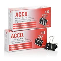Acco Brands Binder Clips, Medium, 12 per Box, 2 Boxes (A7072050)