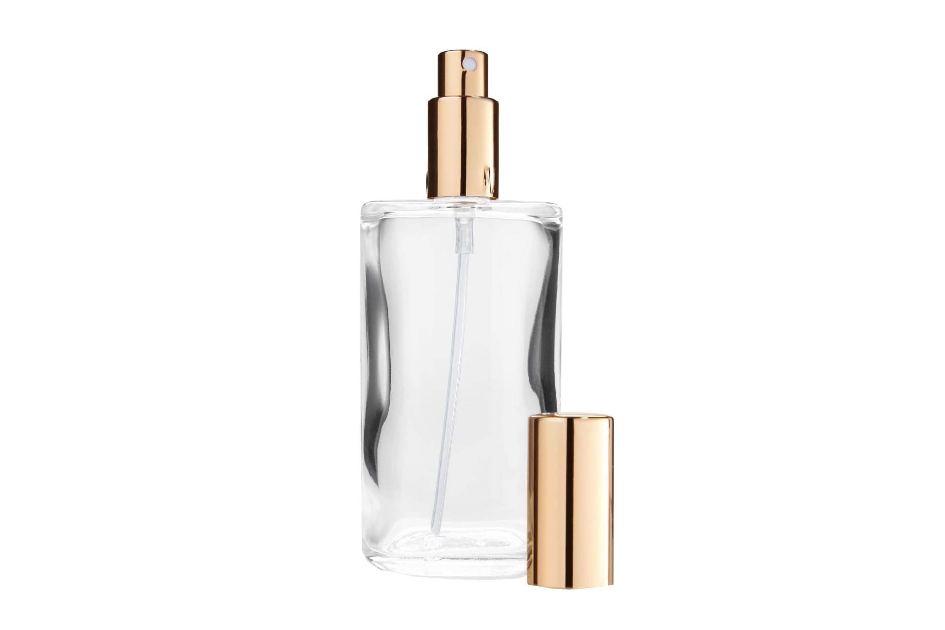 Fantasia 46196 Oval Bottle Clear Glass with Spray Pump and Cap for 100 ml Gold