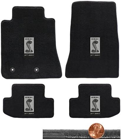 Shelby GT-350 Black Front Rear Velourtex Floor Mats Set 4pc Grille Logos