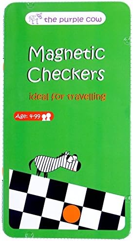 The Purple Cow PC797 Magnetic Game Box for kids and adults Checkers Travel, Green, pequeño