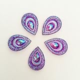 30 Pcs Teardrop Shaped Irridescent Finish, Flat Back Beads 2 Hole Cabochons (Purple)